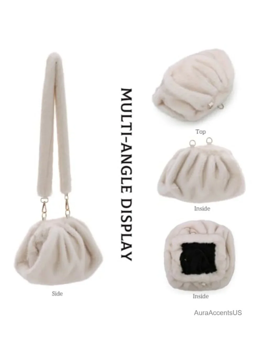 Faux Fur Shoulder Bag Fuzzy Hobo Purse Plush Crossbody Handbag